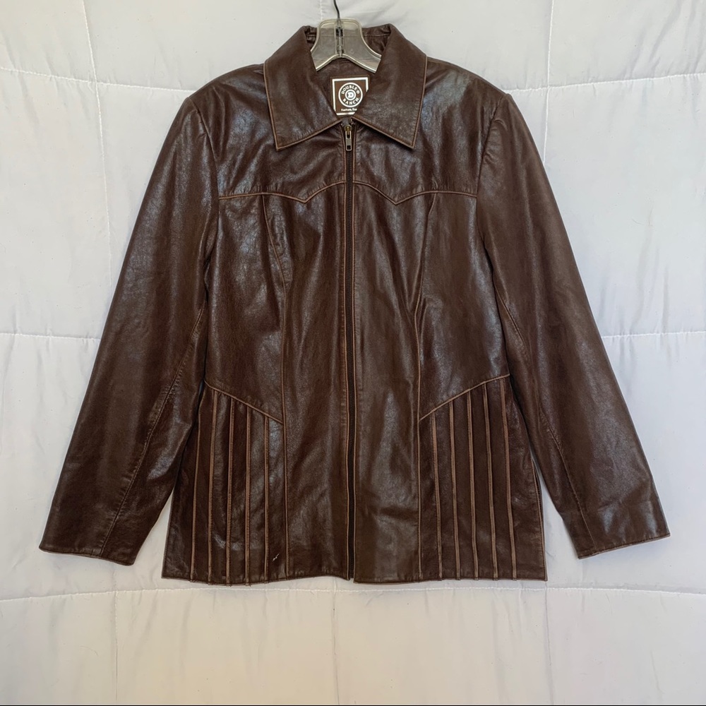 Double D Ranch Brown Leather Jacket w/ Piping